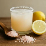 Brazilian Mounjaro drink in a salt-rimmed glass with lemons and pink Himalayan salt