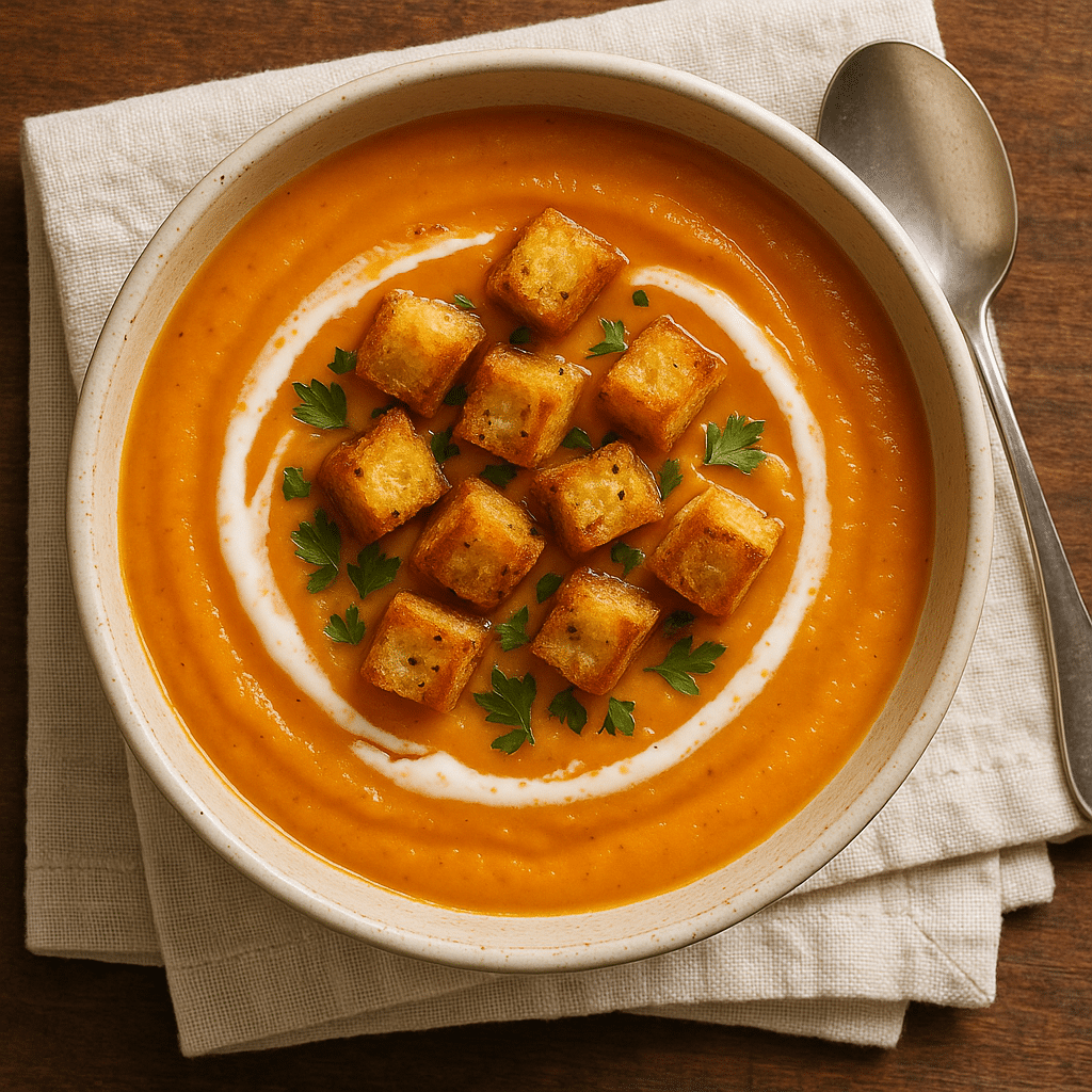 Creamy carrot and ginger soup with garlic croutons from hello fresh carrot recipes