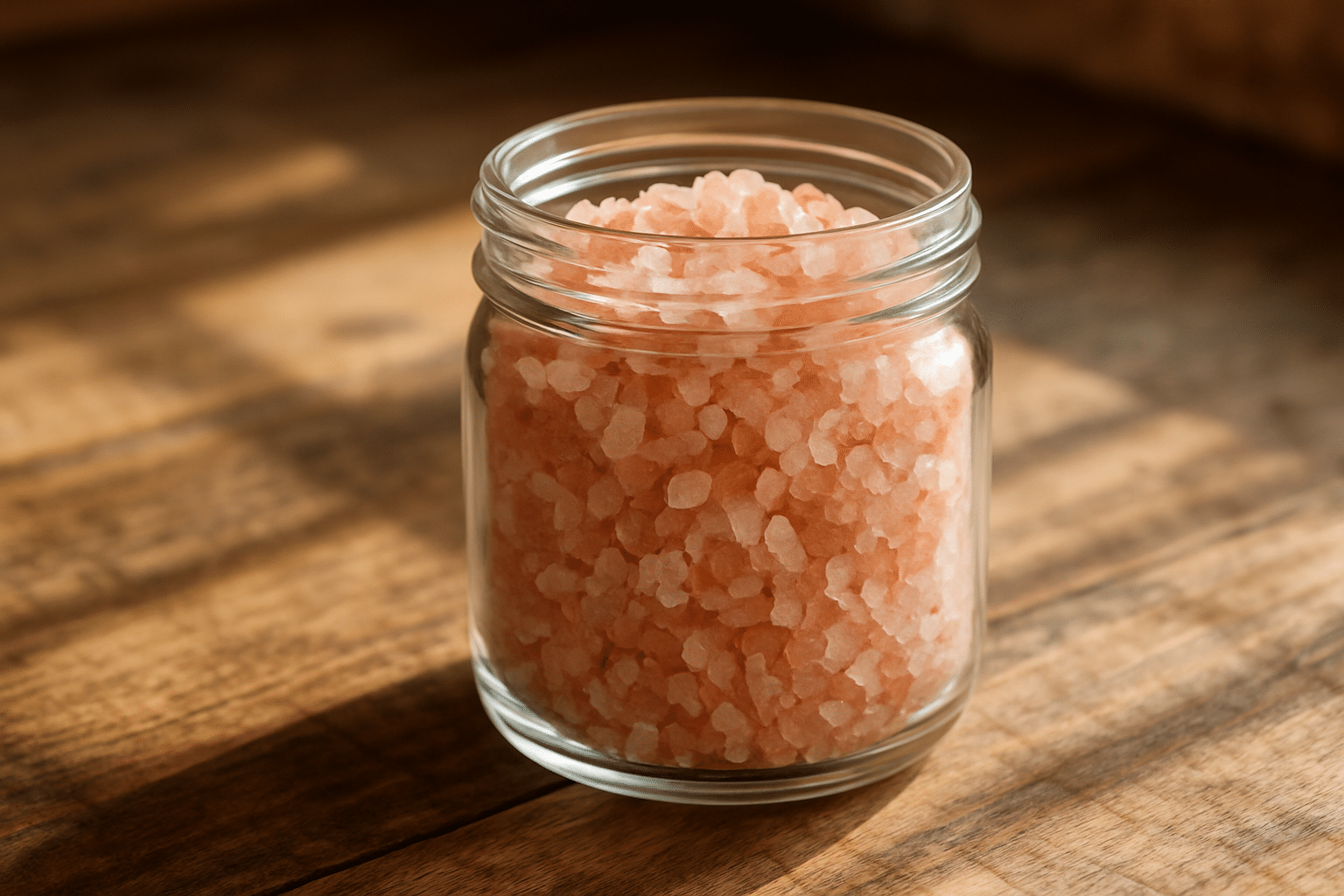 Himalayan pink salt in a glass jar – pink salt advantages
