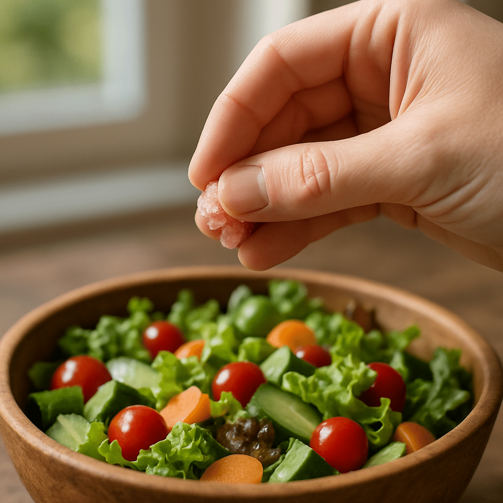 mineral-rich pink salt on salad – pink salt advantages