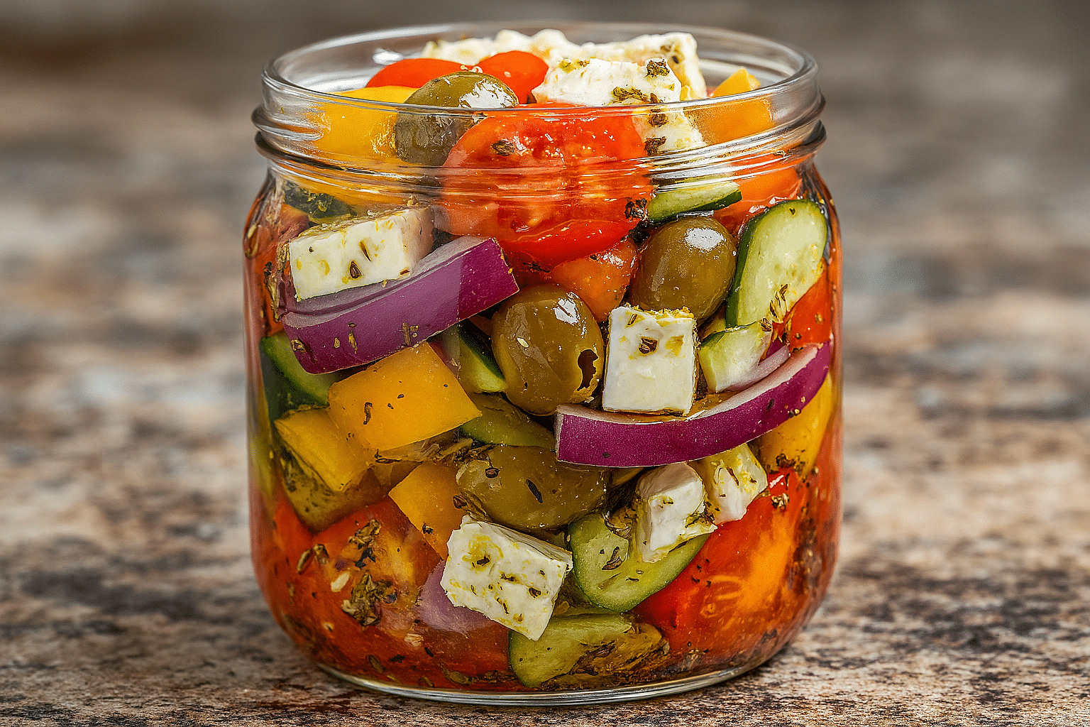 Zesty Mediterranean pickled veggies with feta and oregano