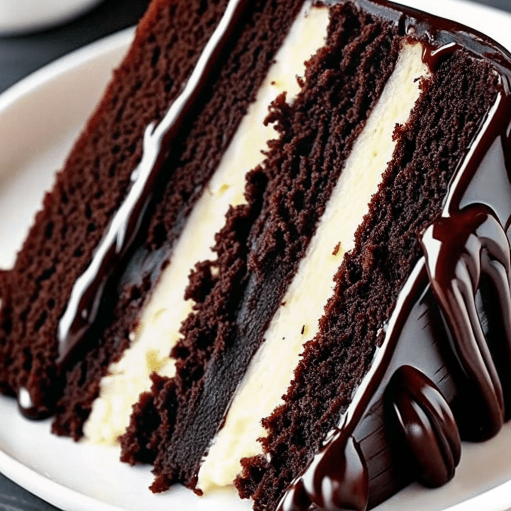 Chocolate Cake with Cream Cheese Filling slice with ganache