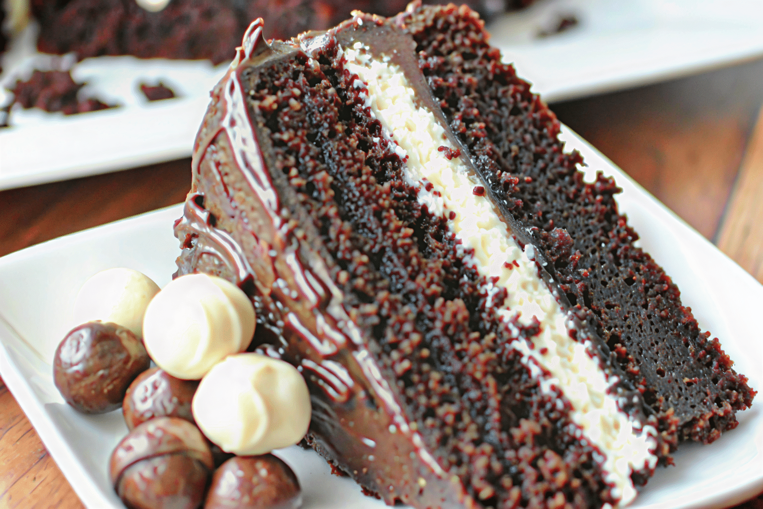 Assembling Chocolate Cake with Cream Cheese Filling layers